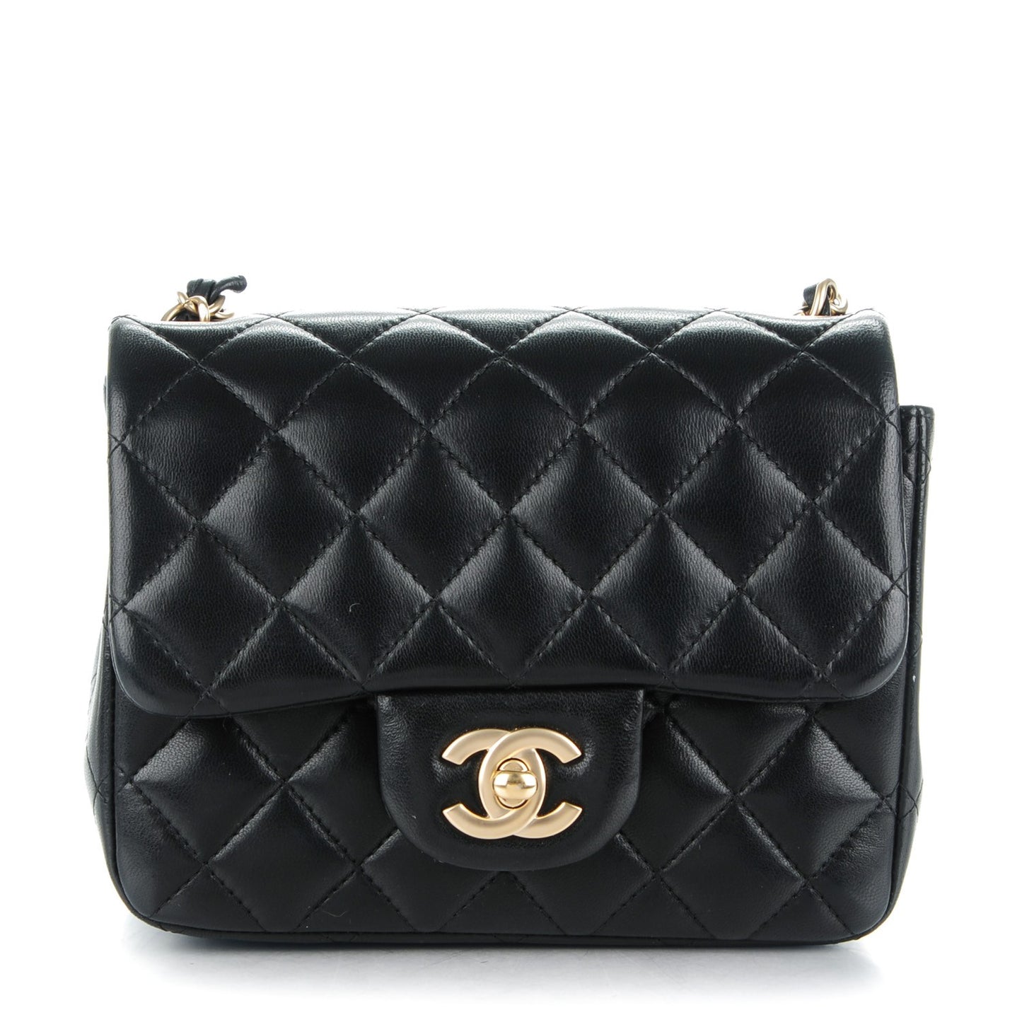 Lambskin Quilted Mini Square Flap Black