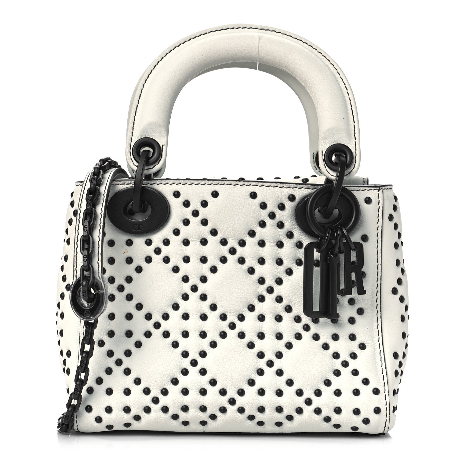 Christian Dior Ultra Matte Calfskin Studded Mini Supple Lady Dior White Black 1 of 9
