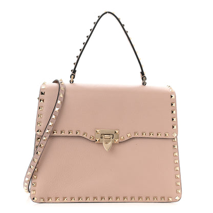 Valentino Garavani Grained Calfskin Rockstud Top Handle Flap Shoulder Bag Poudre 1 of 9