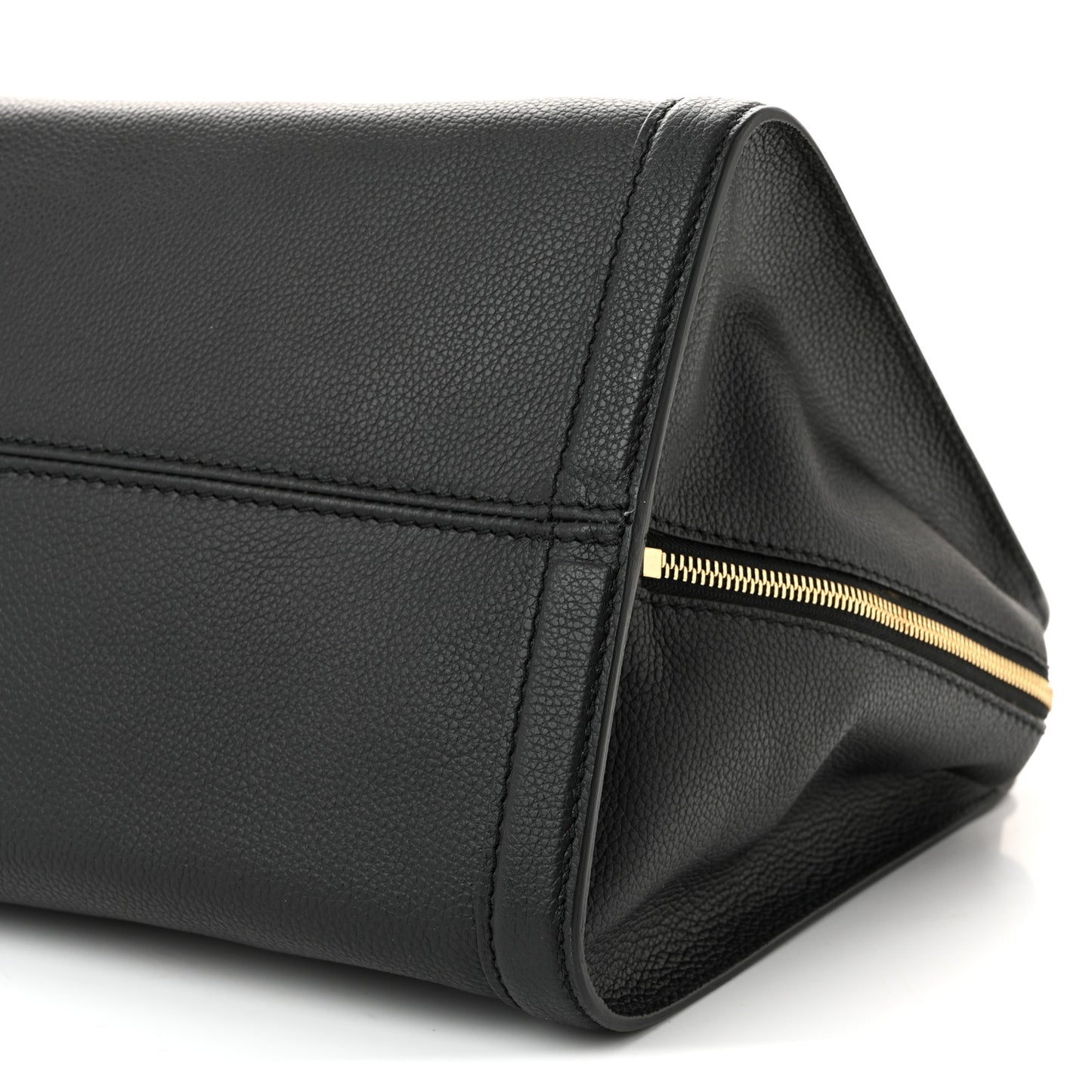 Pebbled Calfskin Large Skull Padlock Zip Around Tote Black
