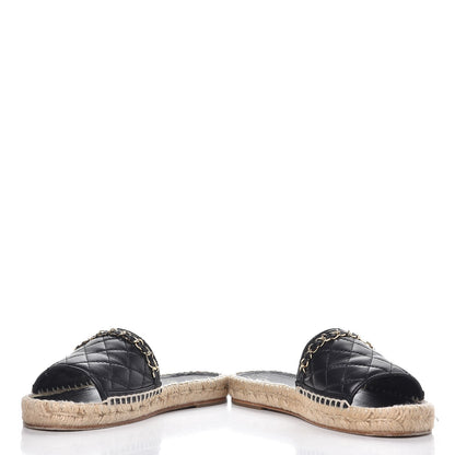 Chanel Lambskin Quilted CC Espadrille Slip On Sandals 35 Black 5 of 11