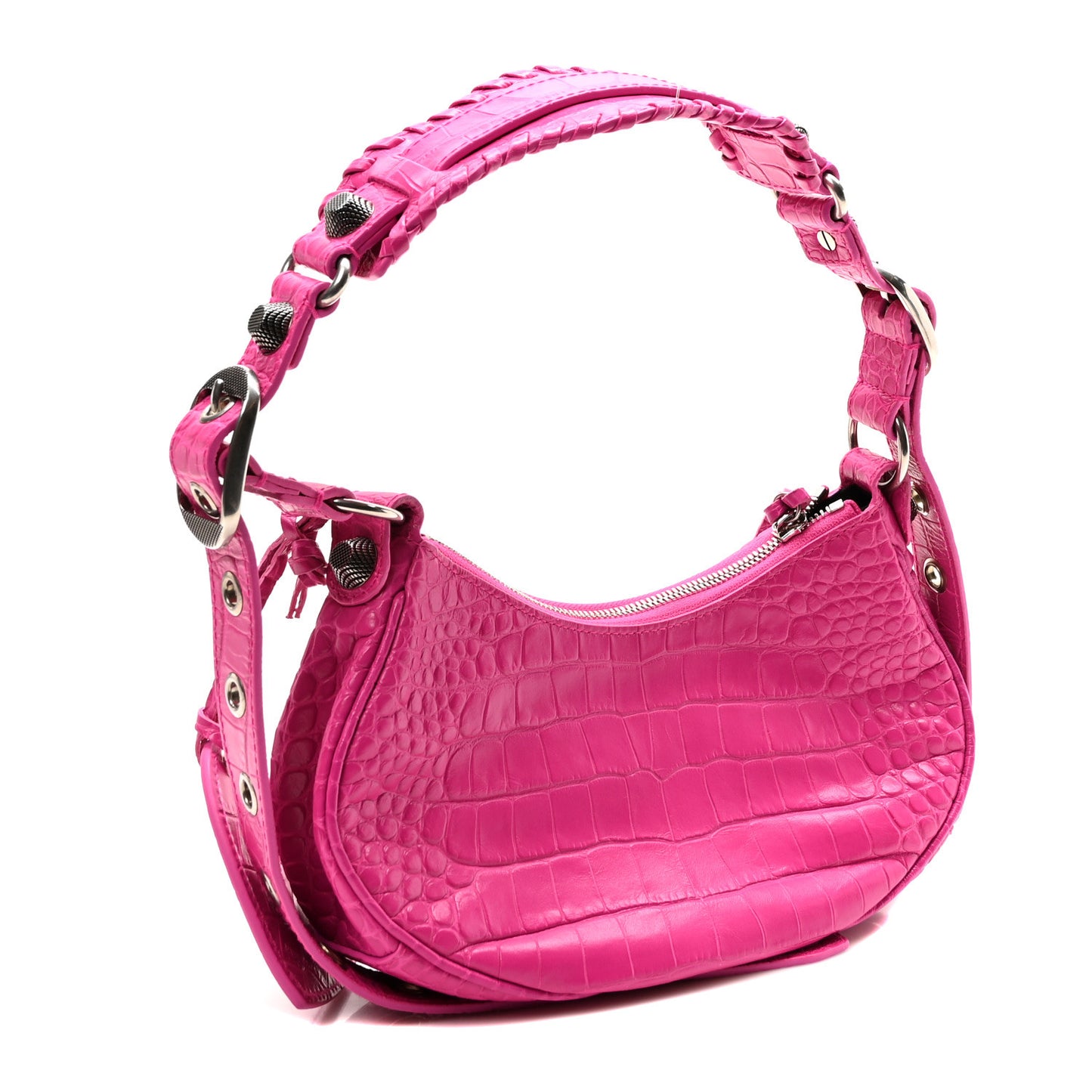 Extra Supple Calfskin Crocodile Embossed XS Le Cagole Shoulder Bag  Lipstick Pink