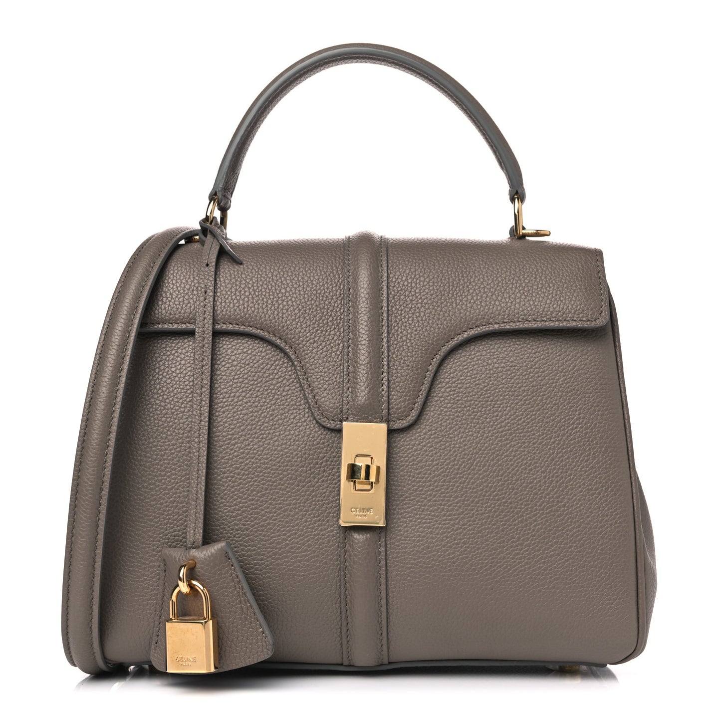 Grained Calfskin Small 16 Top Handle Bag Pebble