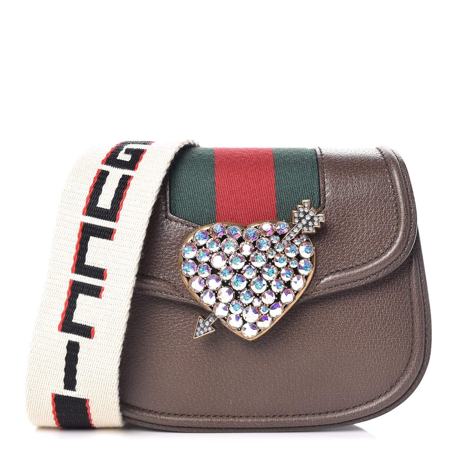 Gucci Textured Calfskin Web Crystal Heart Stripe Small Totem Shoulder Bag New Acero 1 of 10