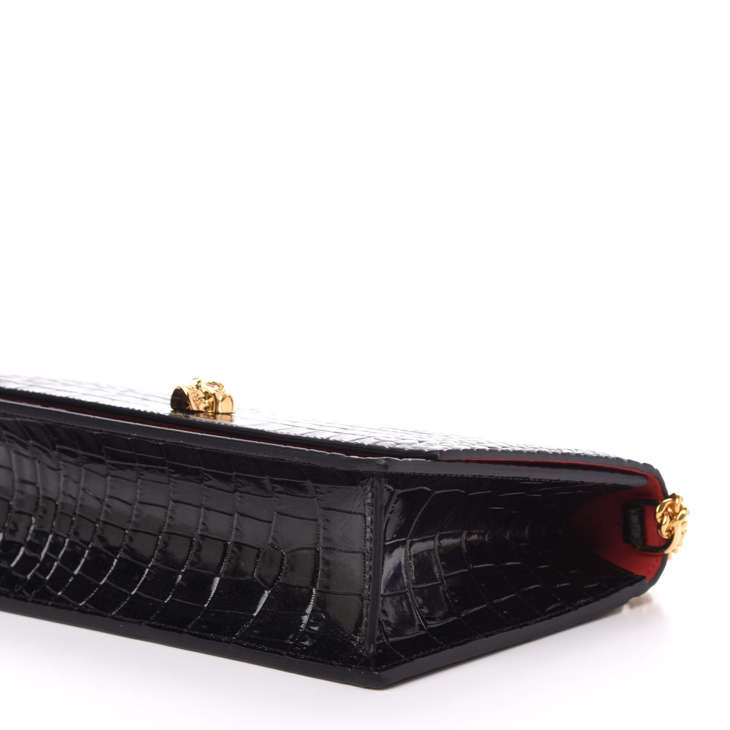Calfskin Crocodile Embossed Skull Medium Shoulder Bag Black