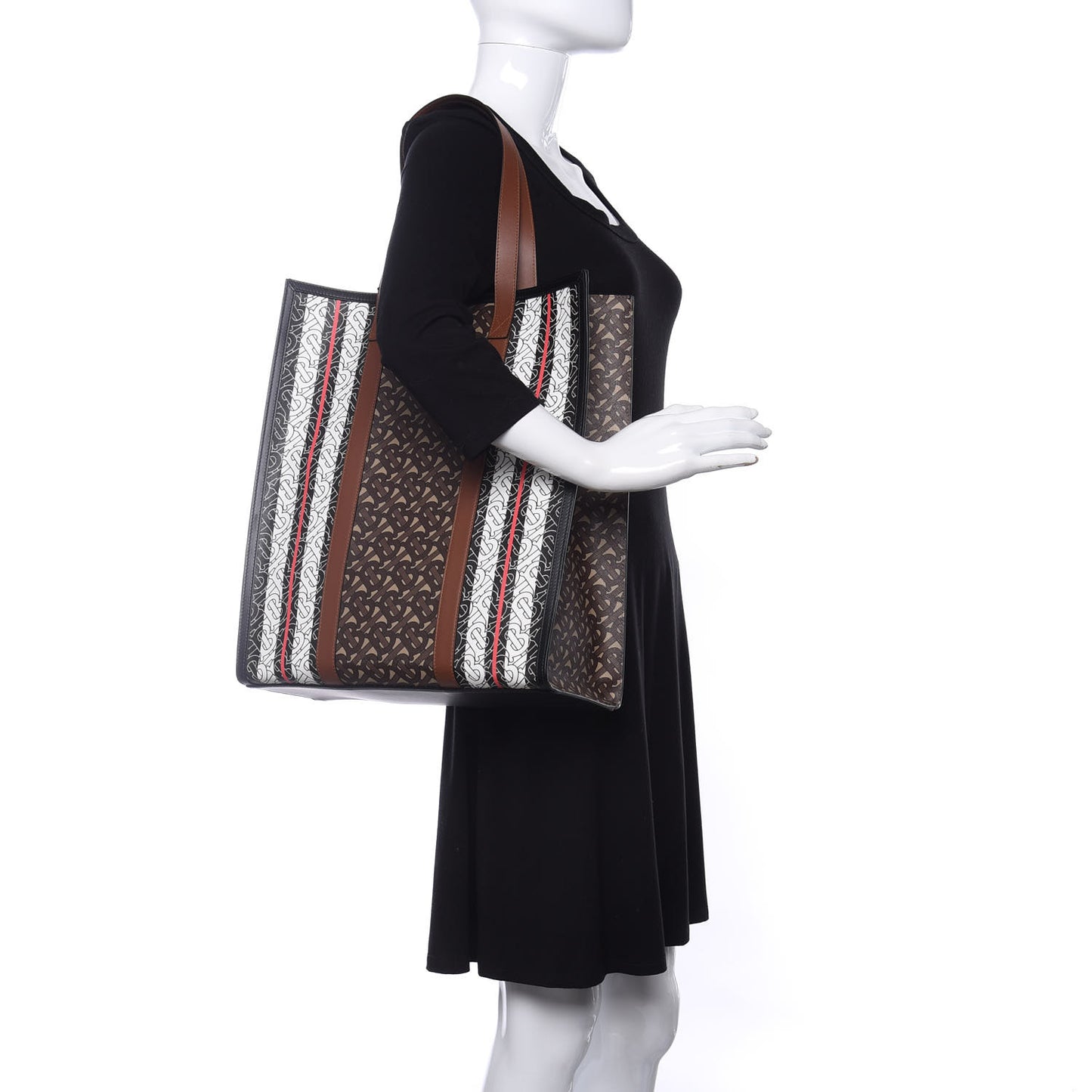 E-Canvas Monogram Stripe Medium Portrait Tote Bag Bridle Brown