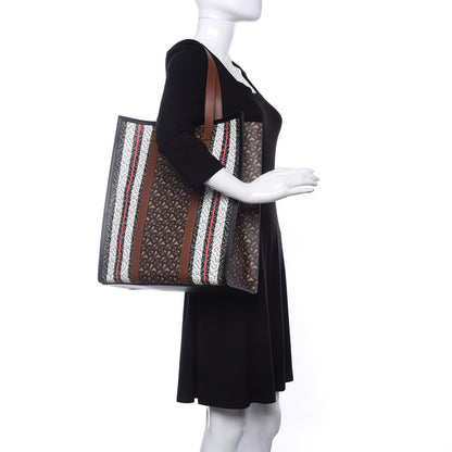 Burberry E-Canvas Monogram Stripe Medium Portrait Tote Bag Bridle Brown 2 of 9