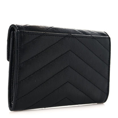 Saint Laurent Lambskin Matelasse Chevron Small Monogram Envelope Wallet Black 3 of 7