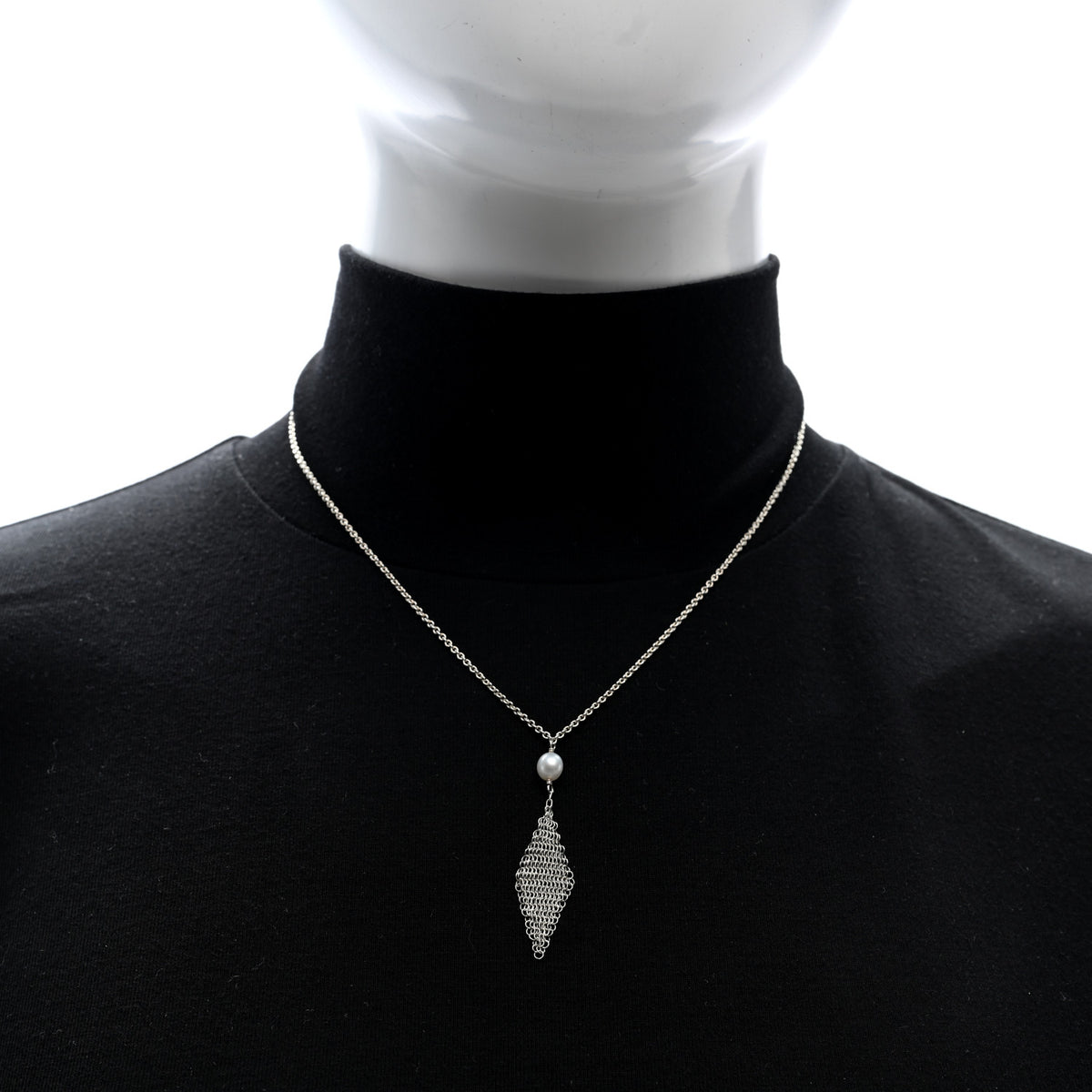 Tiffany Sterling Silver Pearl Elsa Peretti Mesh Pendant Necklace 2 of 5