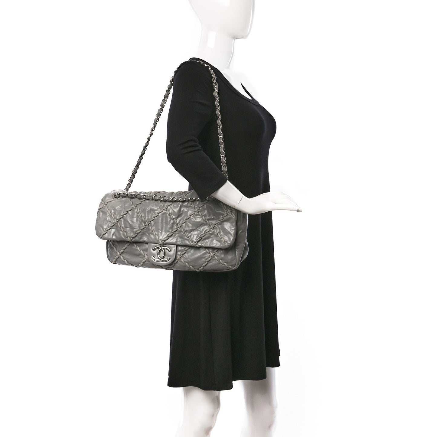 Calfskin Ultra Stitch Oversized Flap Grey