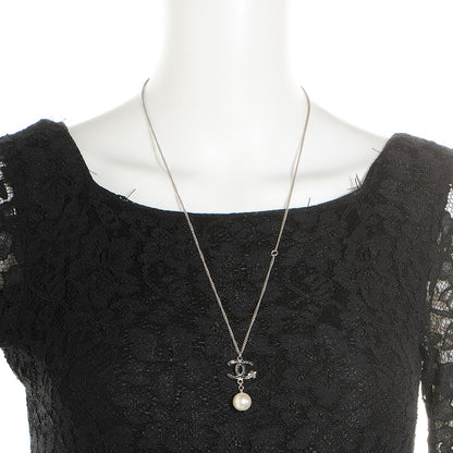 Chanel Pearl Clover CC Drop Necklace Silver 2 of 3