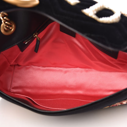 Gucci Velvet Matelasse Loved Embroidered Medium GG Marmont Shoulder Bag Black 5 of 7