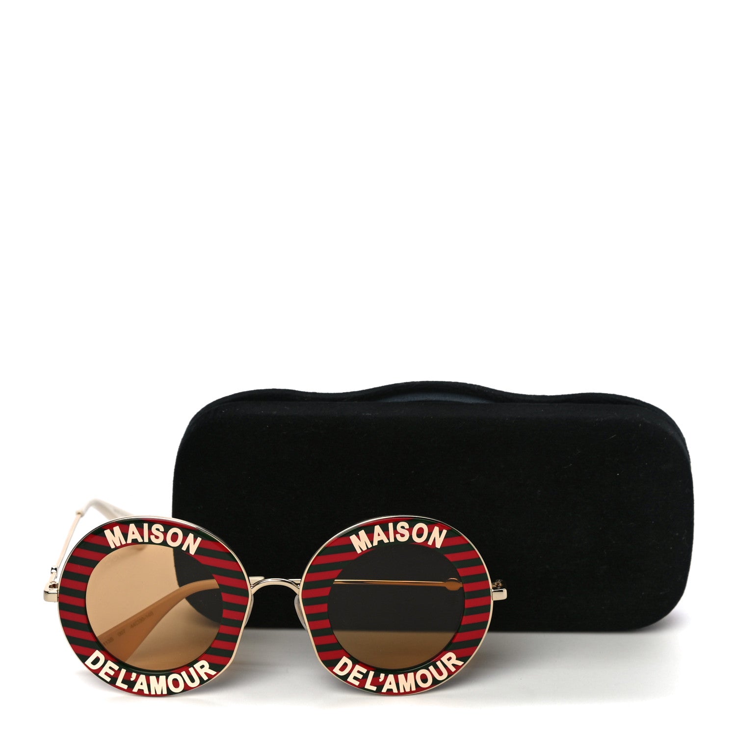 Gucci Metal Acetate Striped Maison Del'Amour Round Frame Sunglasses GG0113S Red Green 8 of 8
