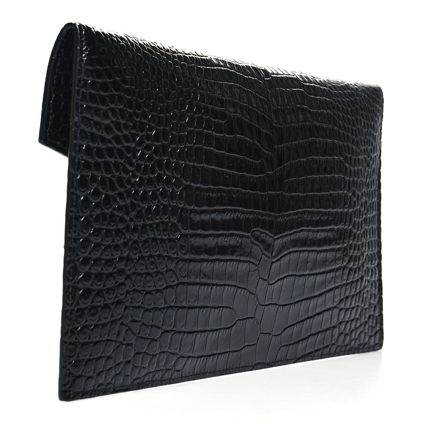 Calfskin Crocodile Embossed Uptown Monogram Pouch Black