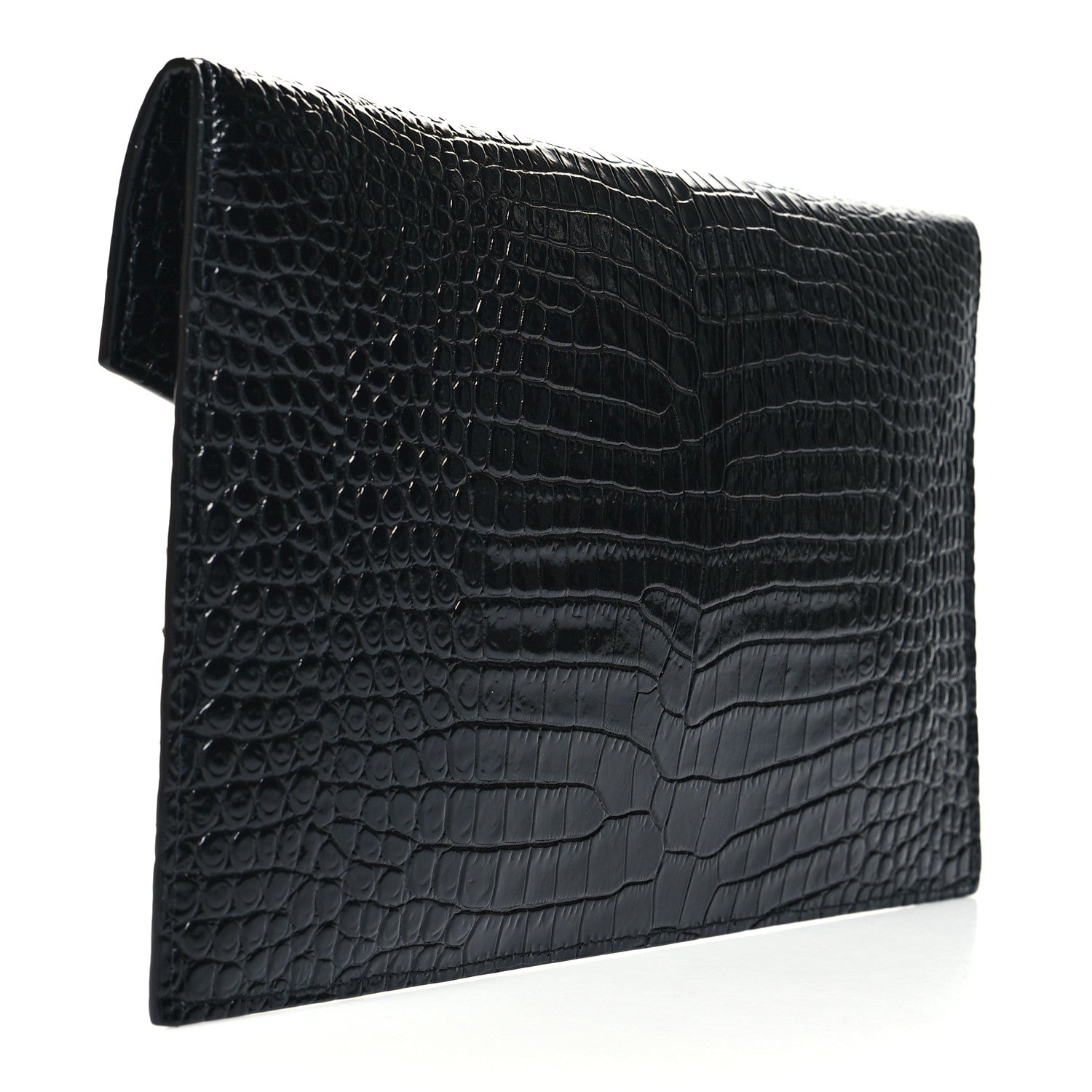 Saint Laurent Calfskin Crocodile Embossed Uptown Monogram Pouch Black 3 of 10