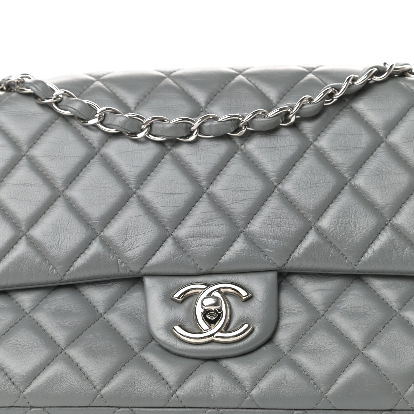 Lambskin Quilted Medium Double Flap Dark Grey