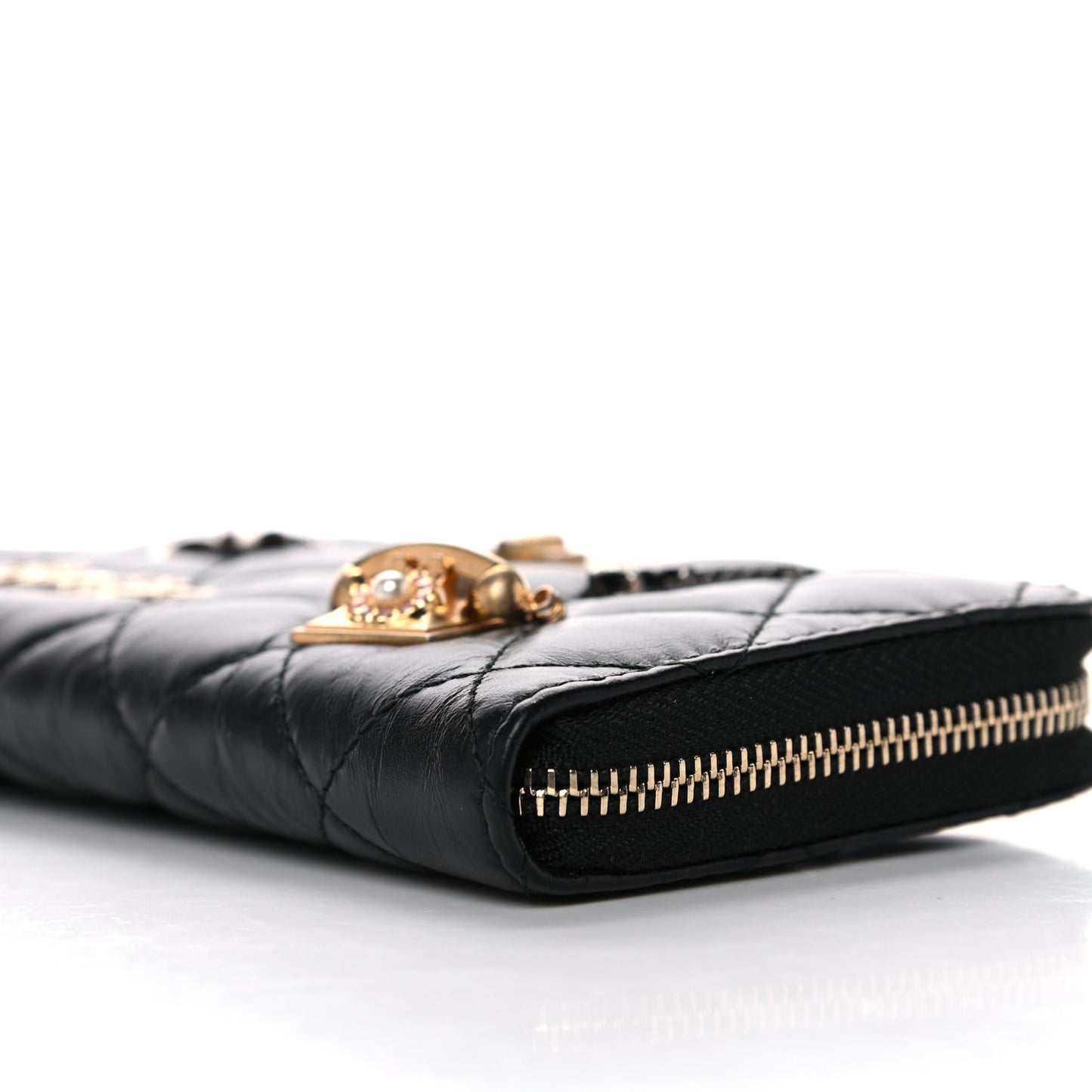 Aged Calfskin Quilted Small Lucky Charms 2.55 Reissue Zip Around Wallet Black
