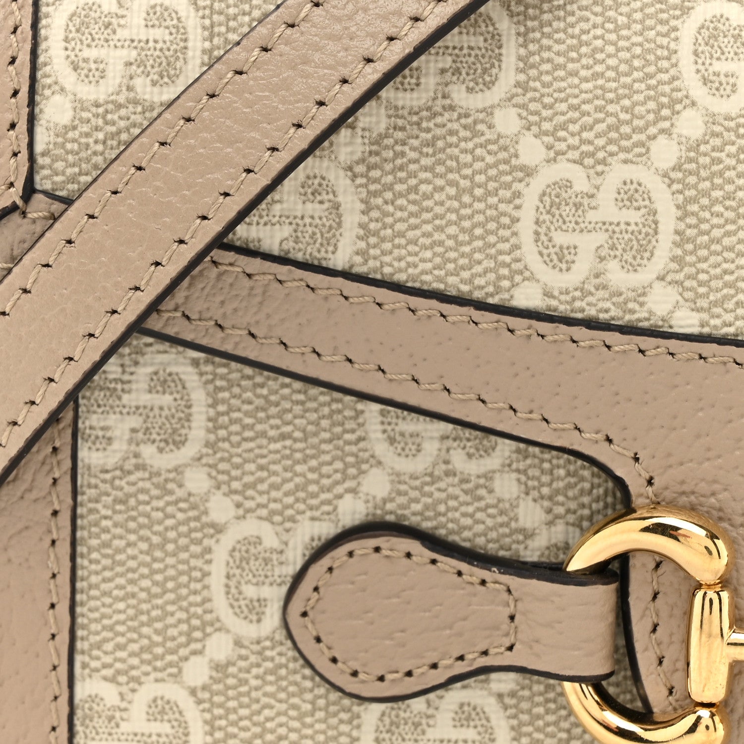 Gucci GG Supreme Monogram Textured Dollar Calfskin Mini Horsebit 1955 Shoulder Bag Beige Mystic White Oatmeal 8 of 16