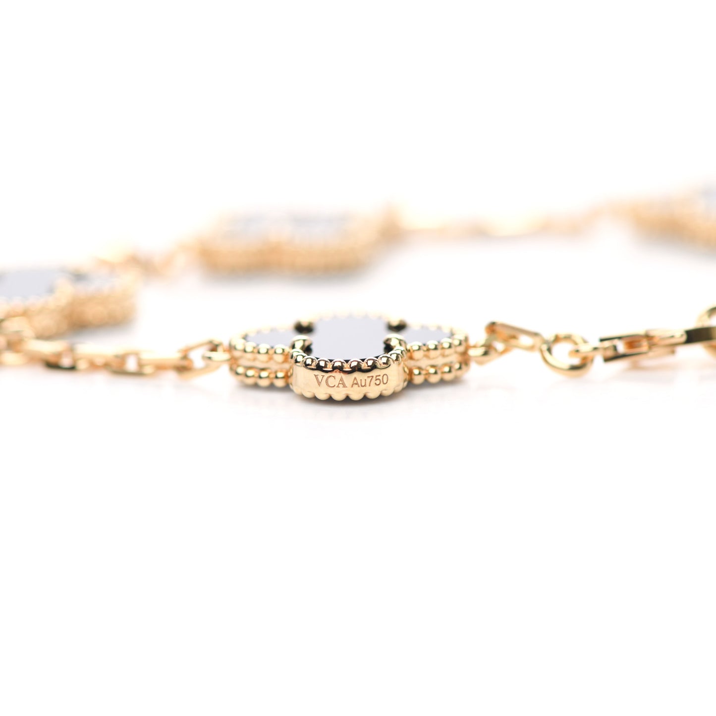 18K Yellow Gold Black Onyx 5 Motifs Vintage Alhambra Bracelet