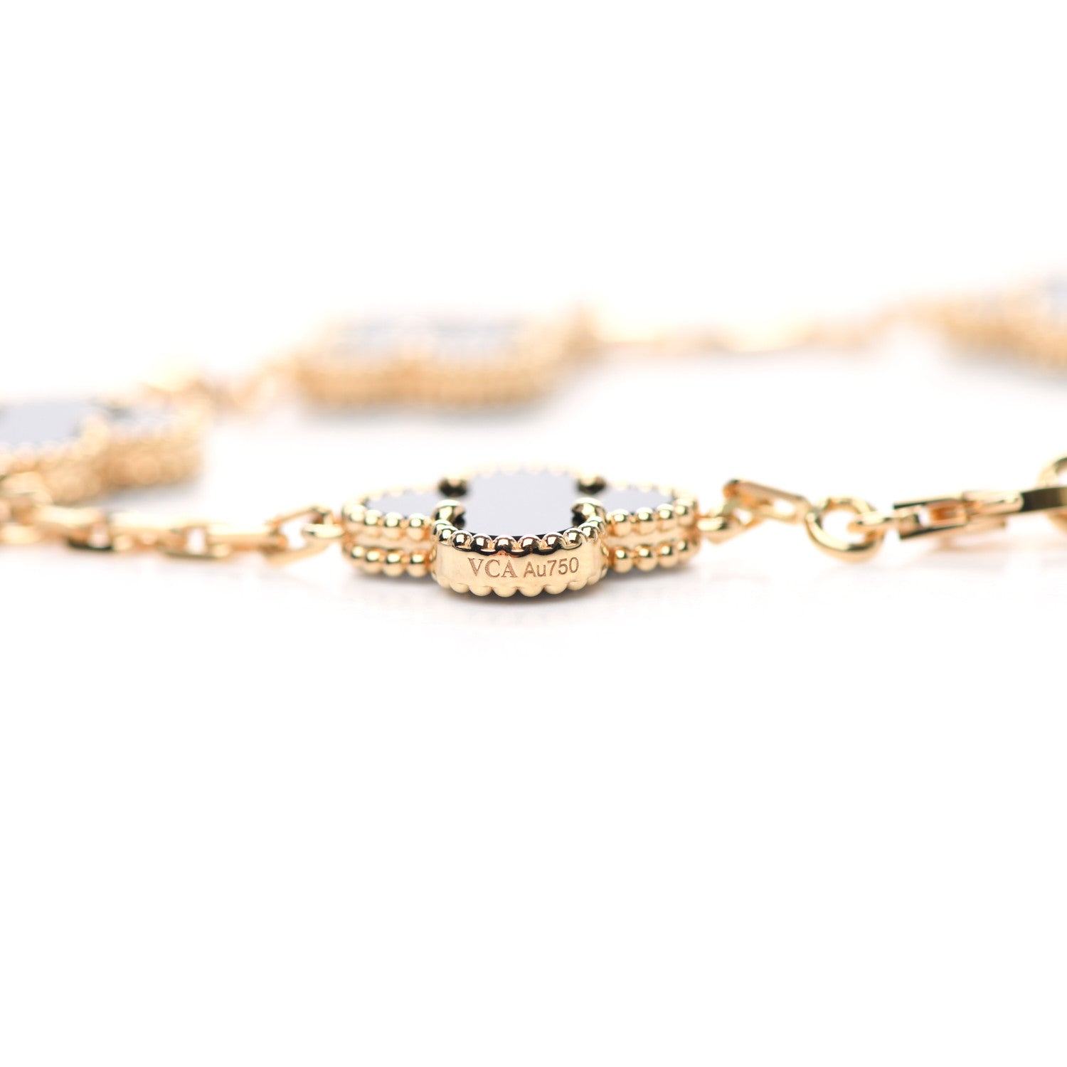 Van Cleef & Arpels 18K Yellow Gold Black Onyx 5 Motifs Vintage Alhambra Bracelet 6 of 8