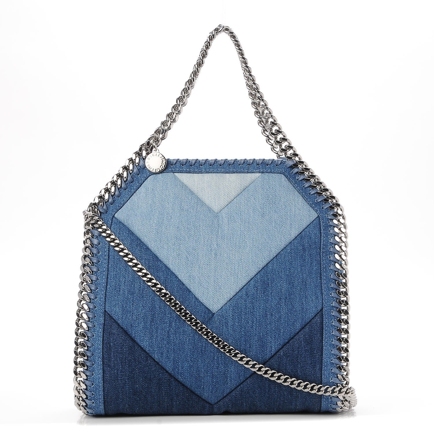 Stella McCartney Eco Denim Chevron Quilted Mini Falabella Fold Over Tote Blue 1 of 9