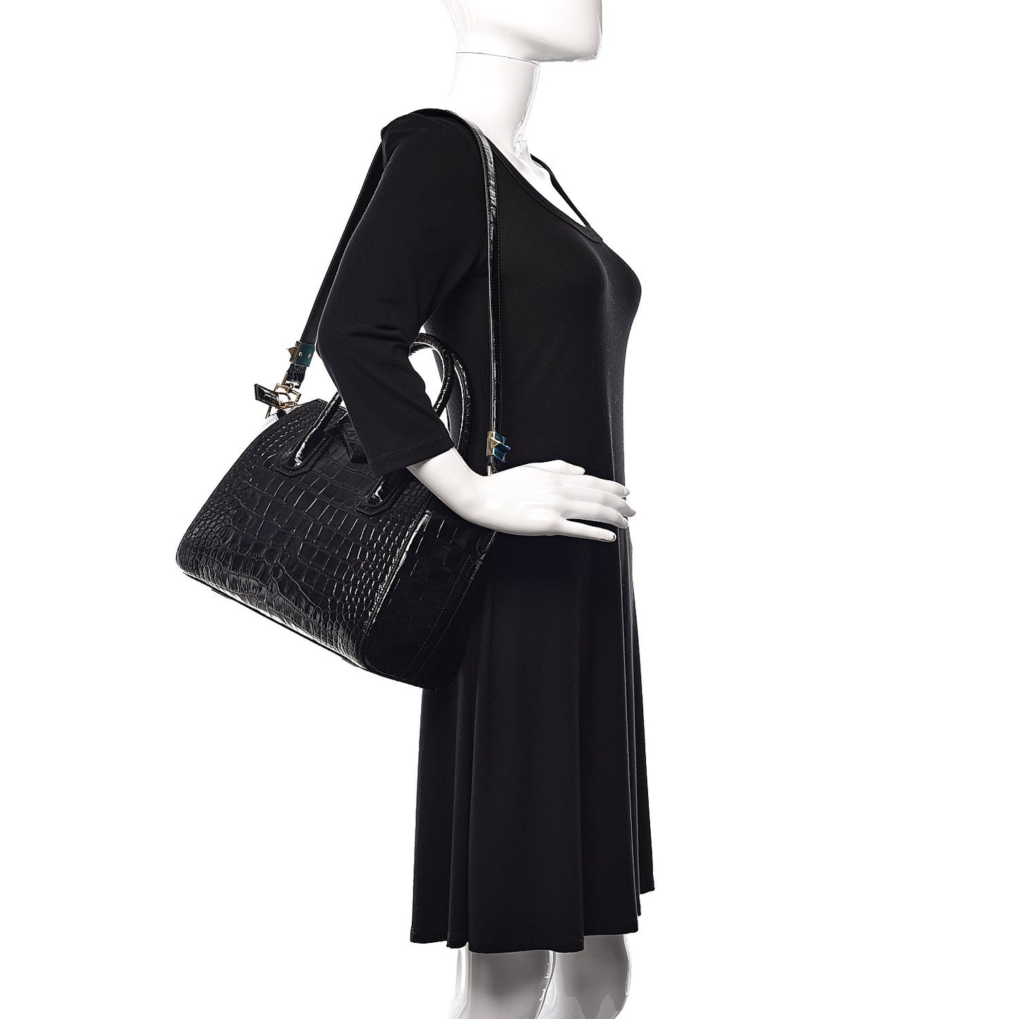 Calfskin Crocodile Embossed Small Antigona Black