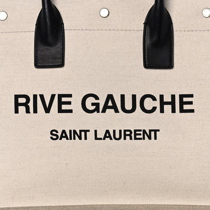 Saint Laurent Linen Calfskin Small Rive Gauche Tote Greggio Natural 8 of 12