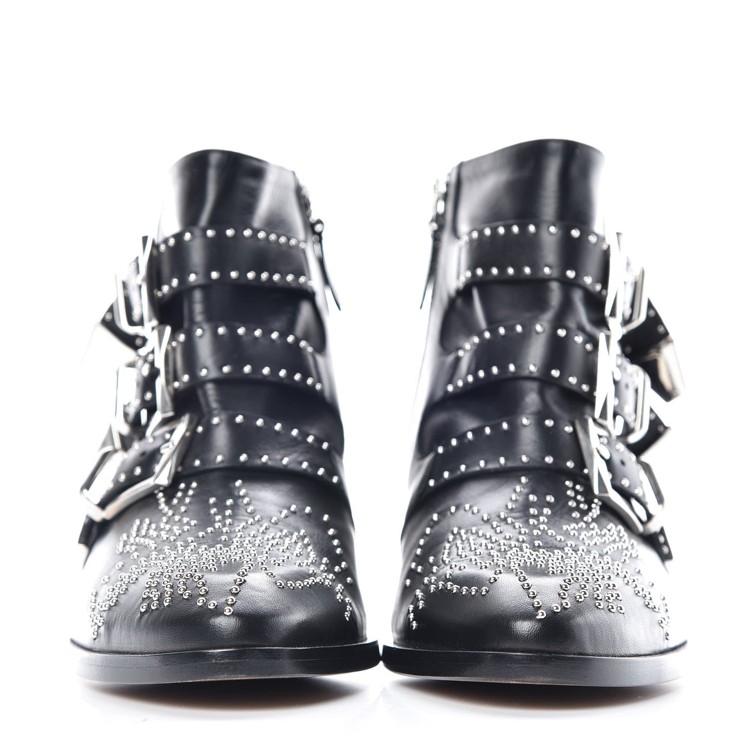 Chloe Nappa Sheepskin Studded Susanna Ankle Boots 36.5 Black Silver 2 of 8