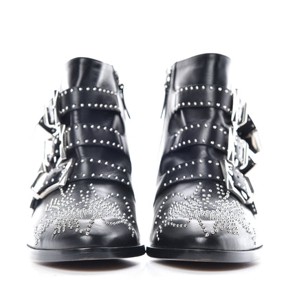 Chloe Nappa Sheepskin Studded Susanna Ankle Boots 36.5 Black Silver 2 of 8