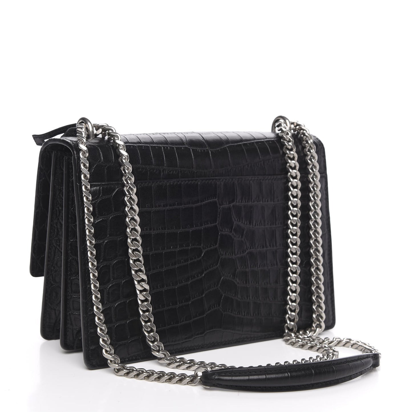 Calfskin Crocodile Embossed Medium Monogram Sunset Black