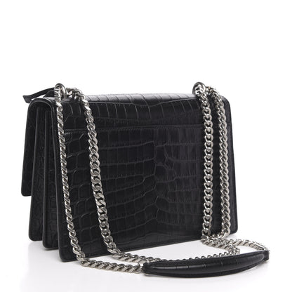 Saint Laurent Calfskin Crocodile Embossed Medium Monogram Sunset Black 4 of 11