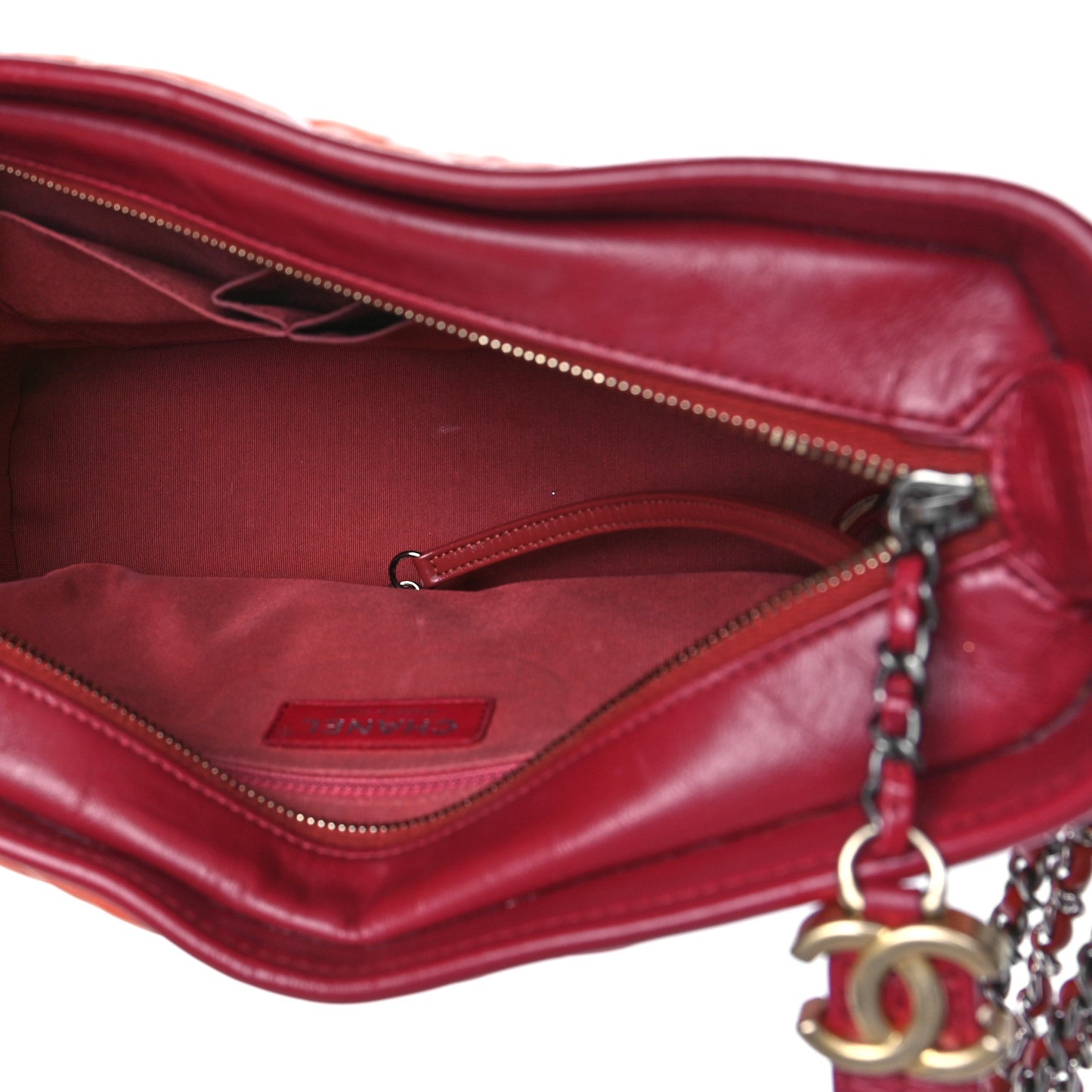 Aged Calfskin Chevron Quilted Medium Gabrielle Hobo Dark Red Orange