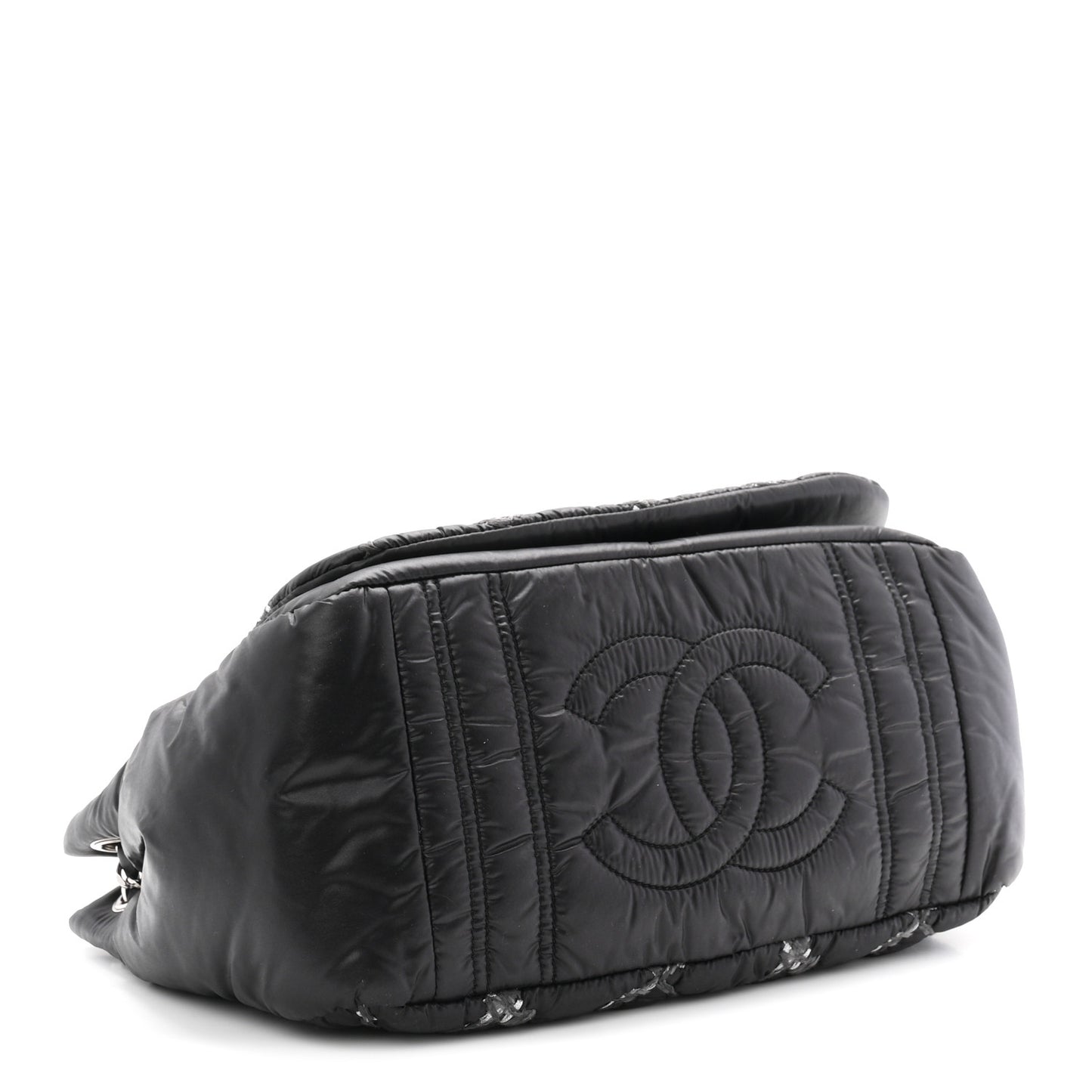 Nylon Quilted Tweed Stitch Bubble Flap Black