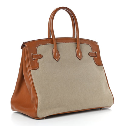 Hermes Toile Natural Barenia Flag Birkin 35 Fauve 3 of 17