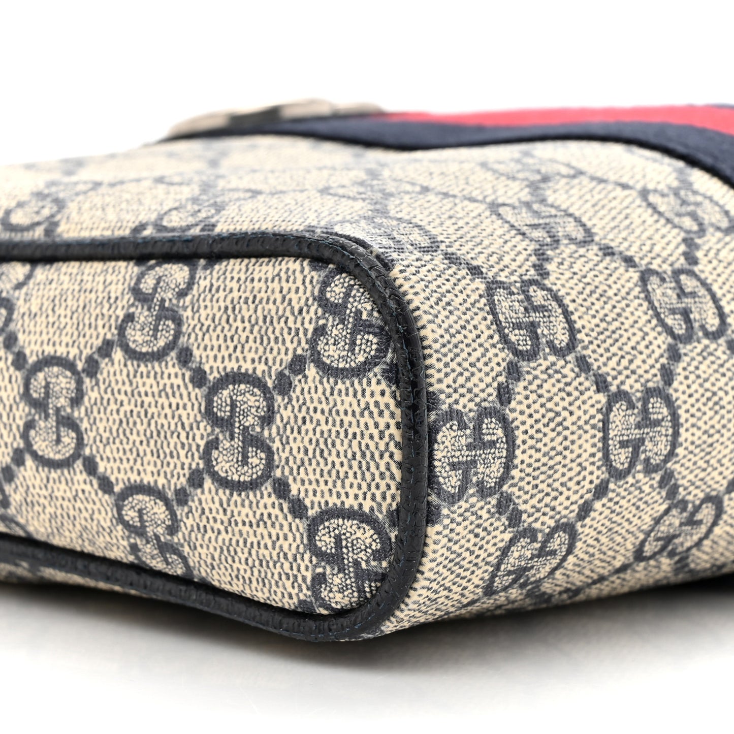 GG Supreme Monogram Textured Dollar Calfskin Web Small Ophidia Messenger Bag Beige Blue