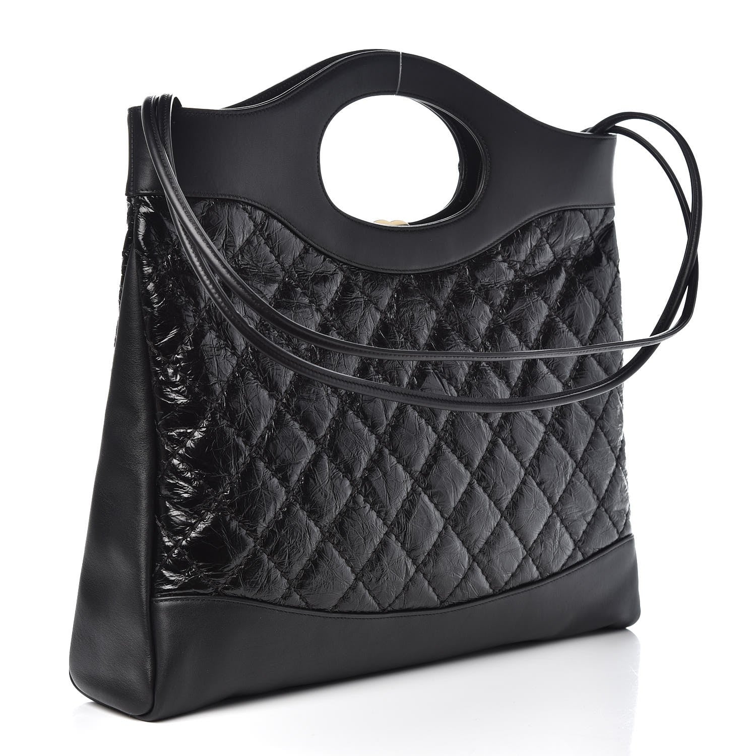 Chanel Crumpled Calfskin Quilted 31 Large Shopping Bag Black 3 of 8