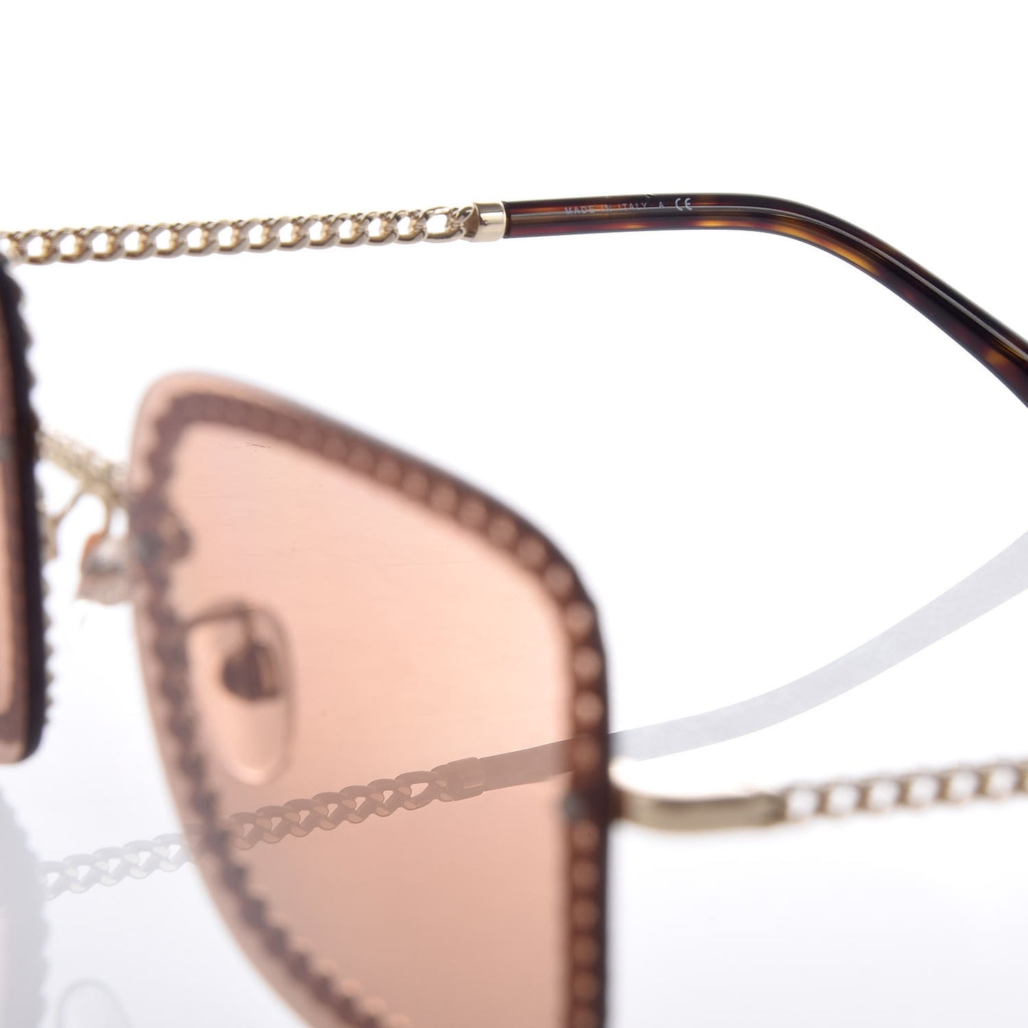 Metal Removable Chain Square Sunglasses 4244 Light Brown