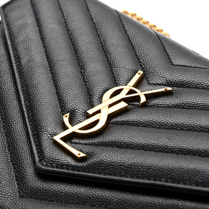 Saint Laurent Grain De Poudre Matelasse Chevron Monogram Chain Wallet Black 18 of 27
