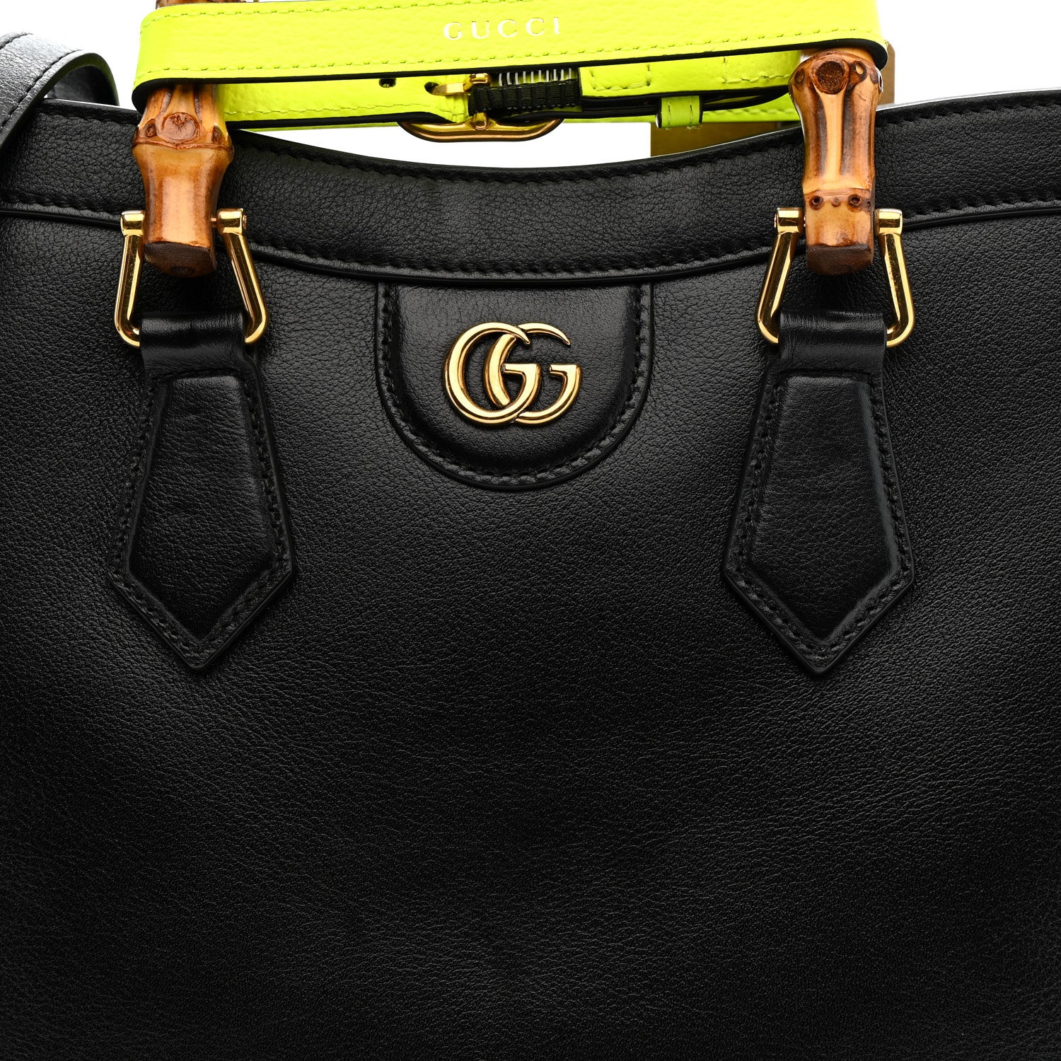 Gucci Calfskin Small Diana Tote Bag Black Yellow Fluo 8 of 11