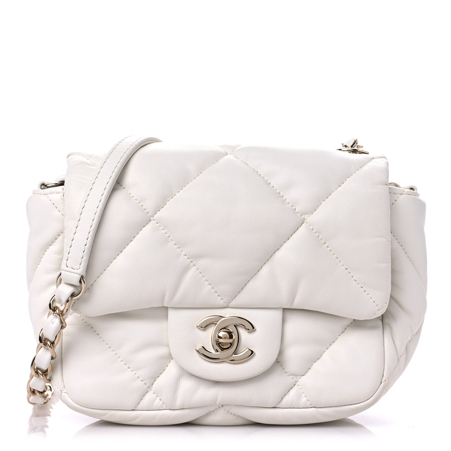 Calfskin Quilted Mini Square Bubbly Flap White