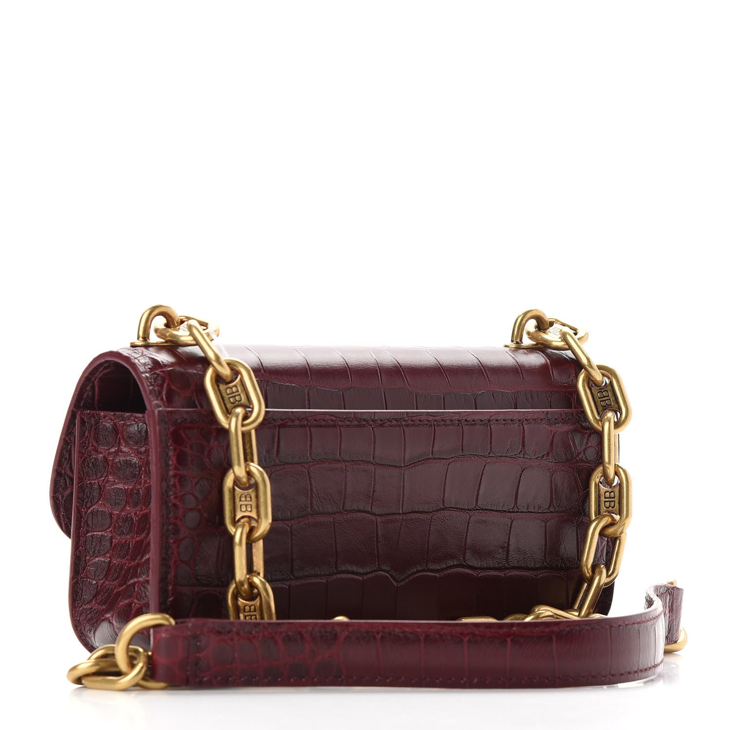 Balenciaga Extra Supple Calfskin Crocodile Embossed Gossip Chain Bag XS Dark Red 3 of 8