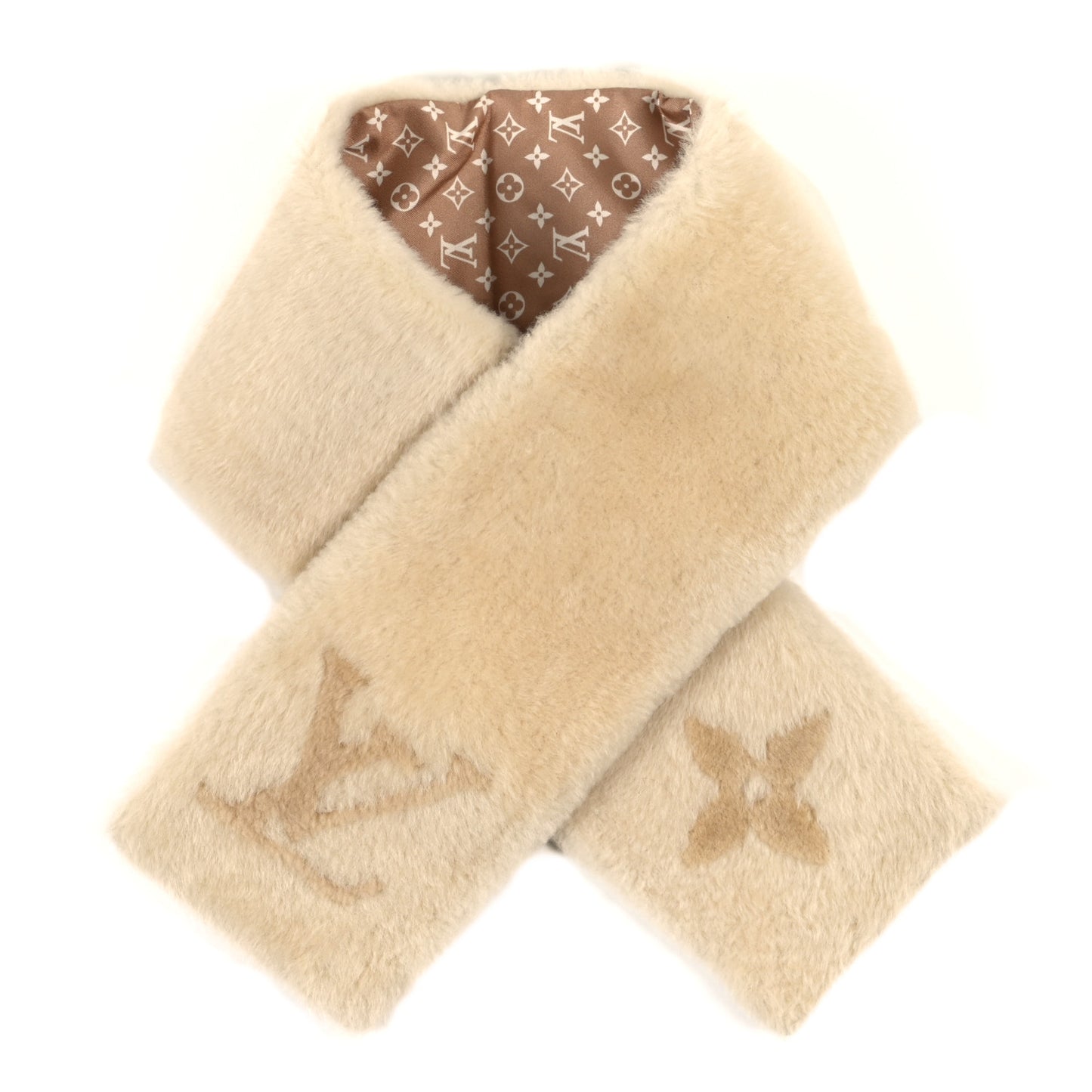 Shearling Monogram Scarf Beige