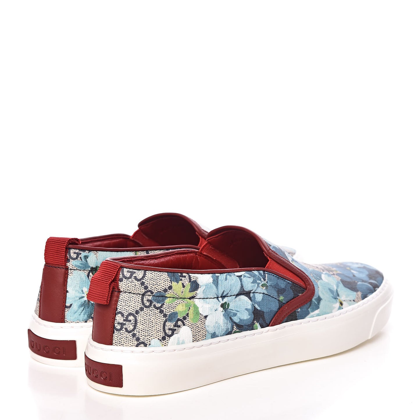 GG Supreme Monogram Blooms Womens Slip On Sneakers 37.5 Beige Blue Navy Red