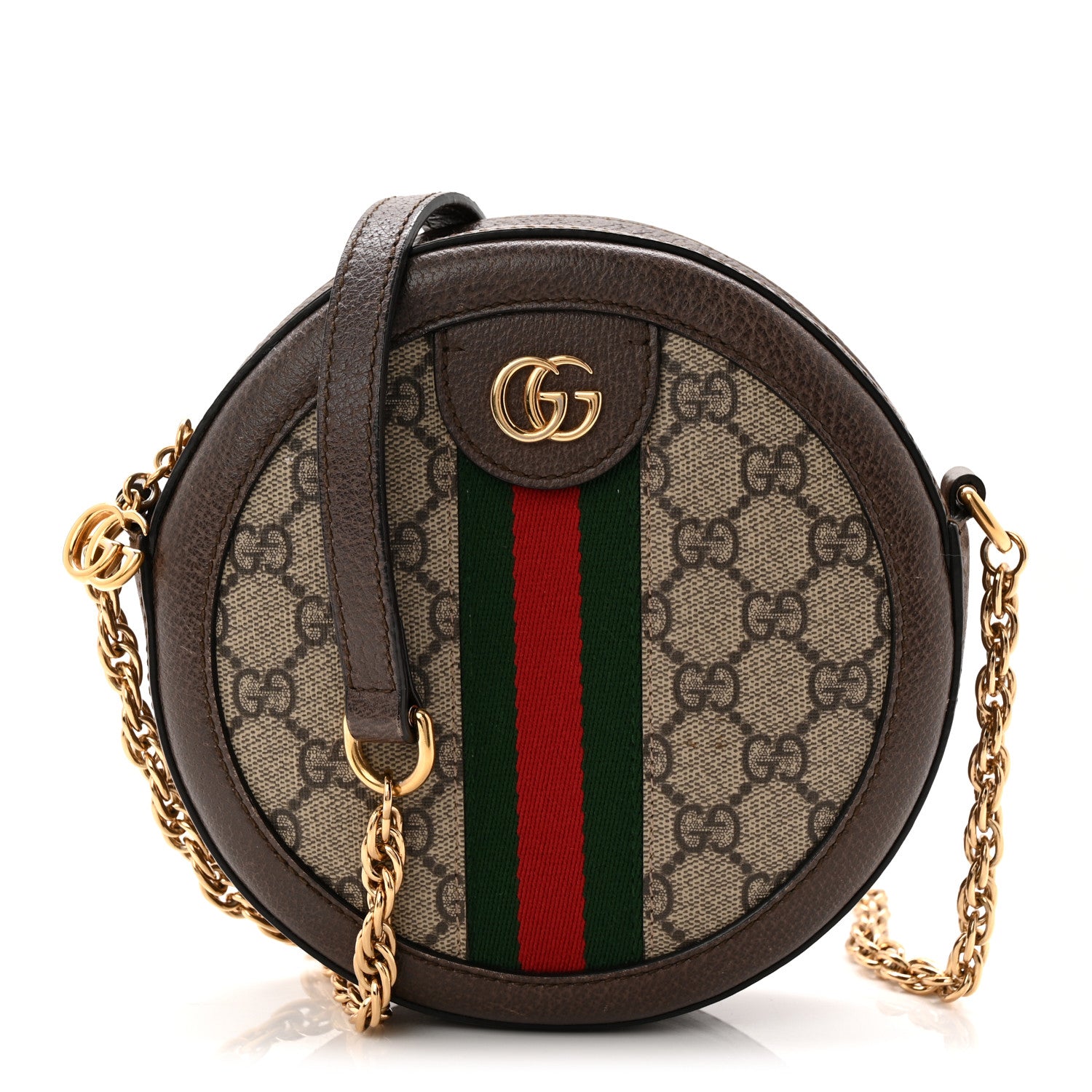 Gucci GG Supreme Monogram Web Mini Ophidia Round Shoulder Bag Brown 1 of 10
