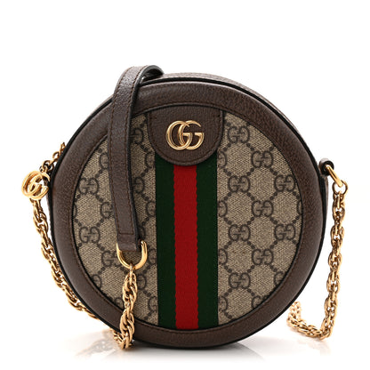 Gucci GG Supreme Monogram Web Mini Ophidia Round Shoulder Bag Brown 1 of 10