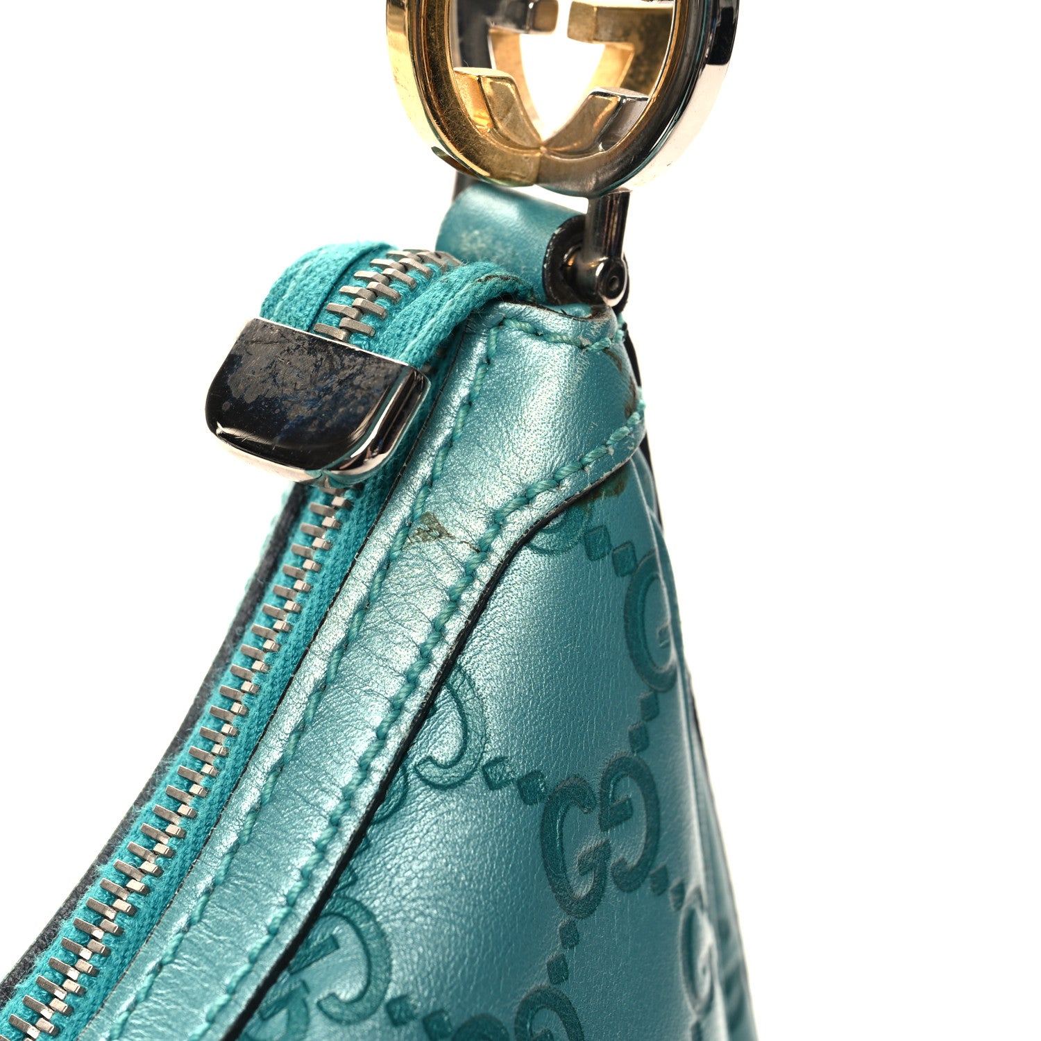 Gucci Metallic Guccissima Medium GG Twins Hobo Teal 11 of 12