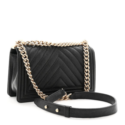 Chanel Iridescent Caviar Chevron Quilted Medium Boy Flap Black 3 of 10