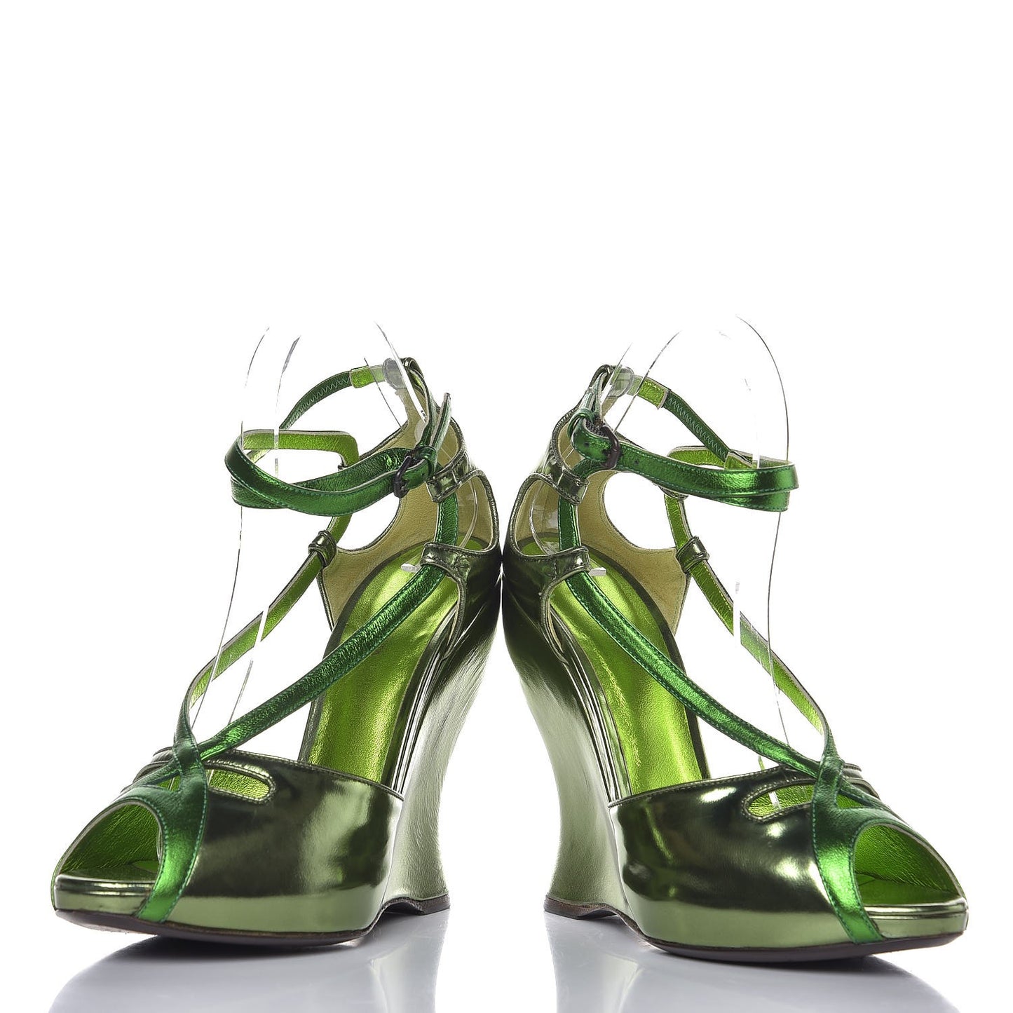 Metallic Calfskin Wedge Sandals 38 Green