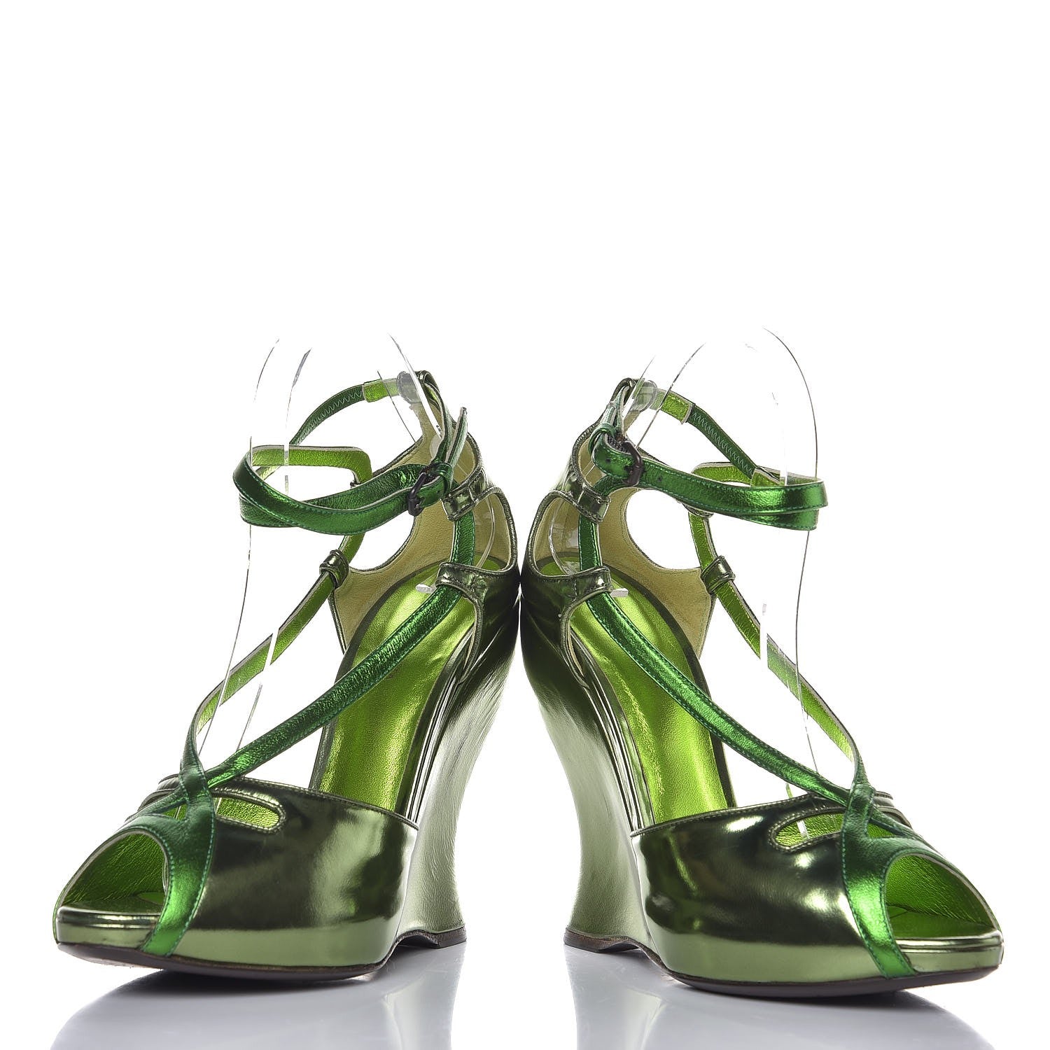 Bottega Veneta Metallic Calfskin Wedge Sandals 38 Green 6 of 11