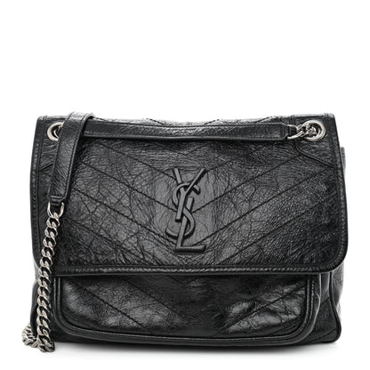 Saint Laurent Crinkled Calfskin Matelasse Monogram Medium Niki Chain Satchel Black 1 of 10